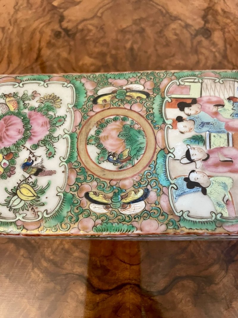 Antique 19th Century Quality Chinese Famille Rose Canton Lidded Pen Box - Image 12